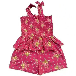 NWT Girls Pink Summer Flower Tea Collection Romper Size 5